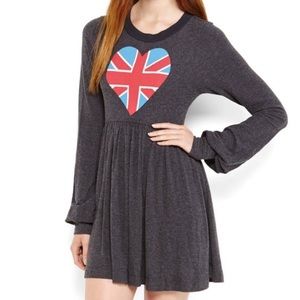SZ M Wildfox Union Jack Heart Sweater Dress - Mini